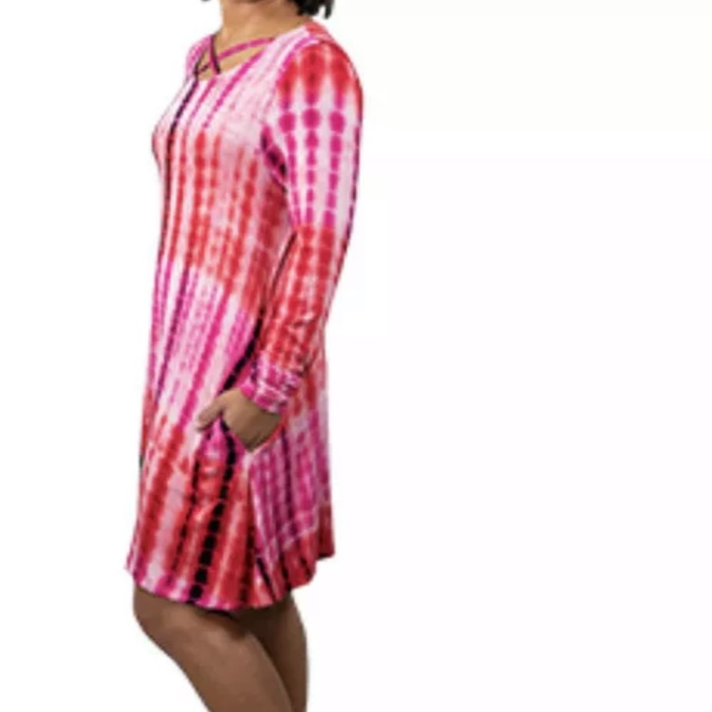 Simply Southern Pink Tie Dye Long Sleeve Dress NWY